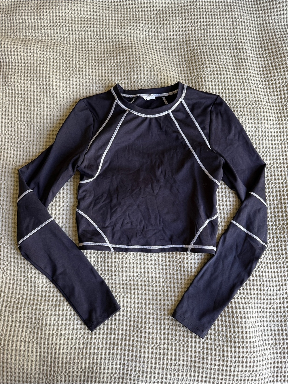 Garage Black Cropped Long-Sleeve Seam Accent Top